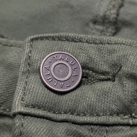 Aritzia Talula Short Shorts Cut Off Raw Hem Branded Throughout Army Green - Picture 7 of 11